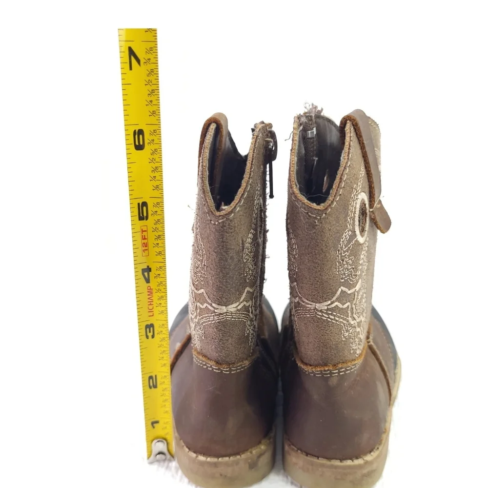 Baby Red Hawk Western Boots Leather Cowboy Side Zip Bootie Infant Shoe Size 7.5
